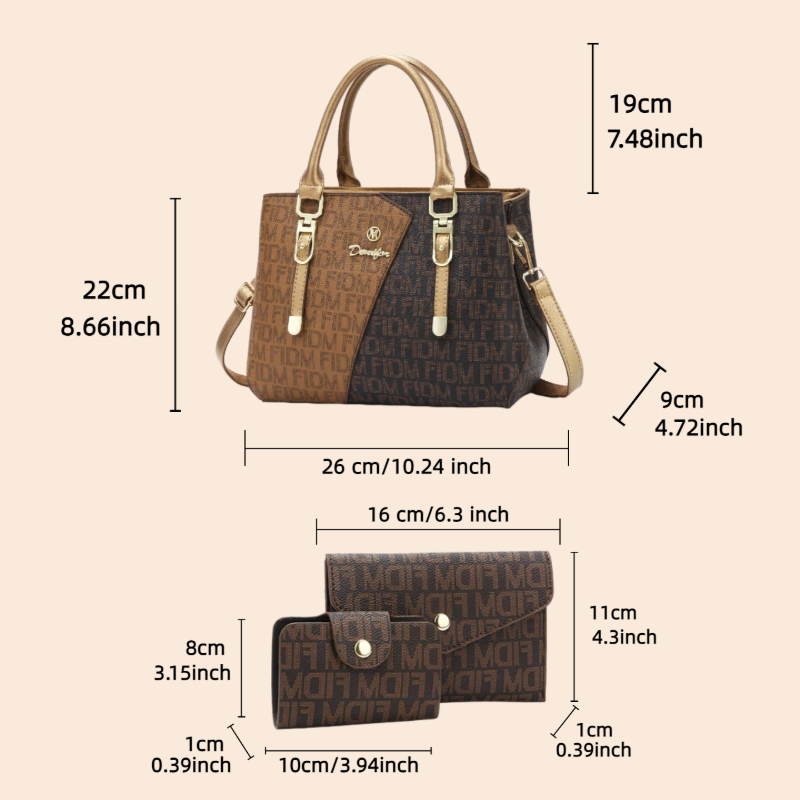 3피스 여성 가방 세트, 고급 프리미엄 가죽 프린트 여 - Luxury Bags Casual 리뷰 및 가격