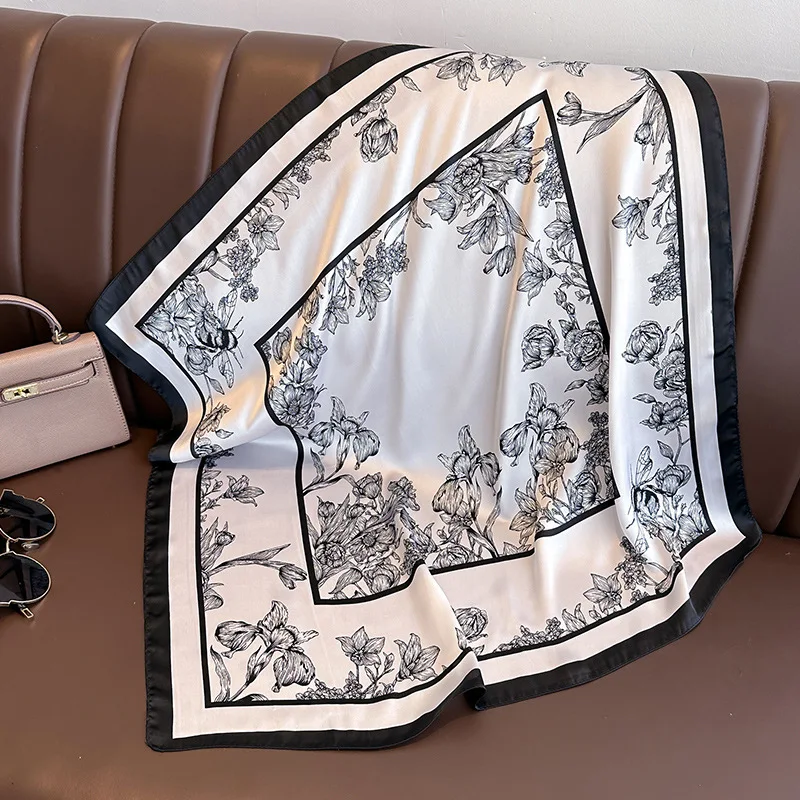 여성용 플라워 프린트 실크 스퀘어 스카프, 럭셔리 풀라 - Luxury Bags Casual 리뷰 및 가격